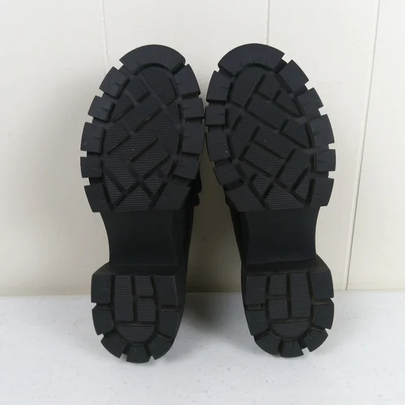 Madden Girl Black Chunky Slip On Loafers Size 6.5 Lug Soles Faux Leather - Picture 10 of 10